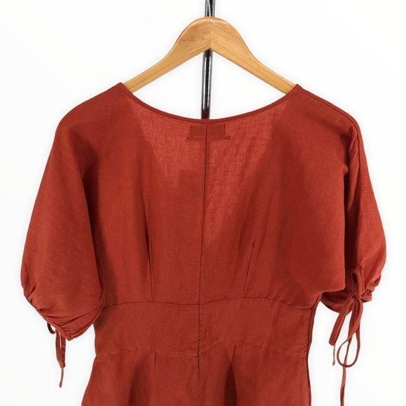 Urban Outfitters Lily Linen Blend Terra Cotta Short Sleeve Button Romper Medium - Picture 7 of 14